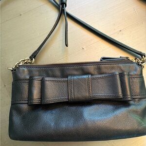 Elegant Kate Spade Black Leather Bow Clutch/shoulder purse.